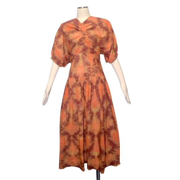 Ulla Johnson Patrizia Dyed Cotton Puff Sleeve Midi Dress Fall Colors 6 - Picture 1 of 9